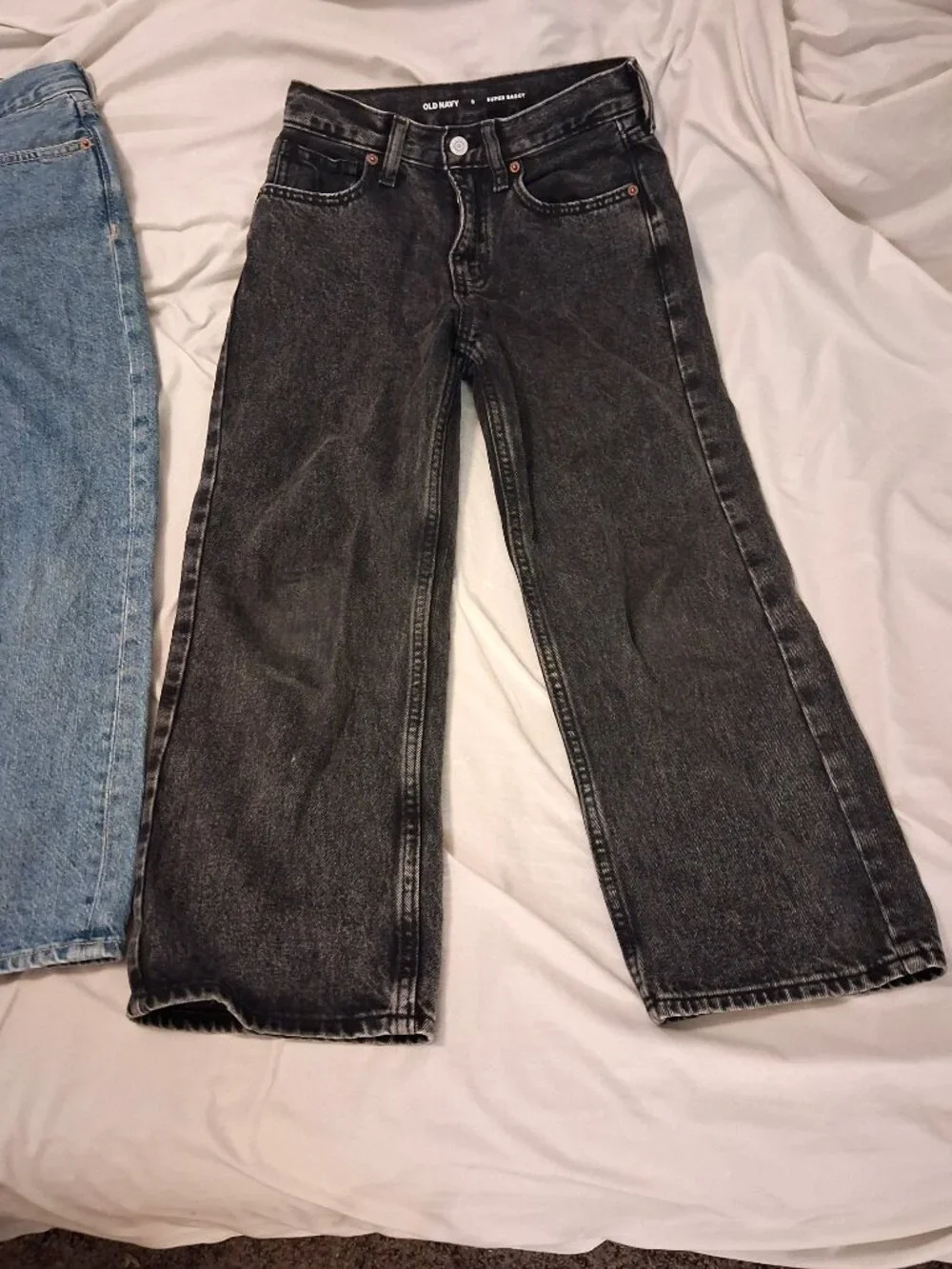 Old Navy Boys Jeans 2 Pairs Size 8 Black And Blue Black Super Baggy Blue Baggy